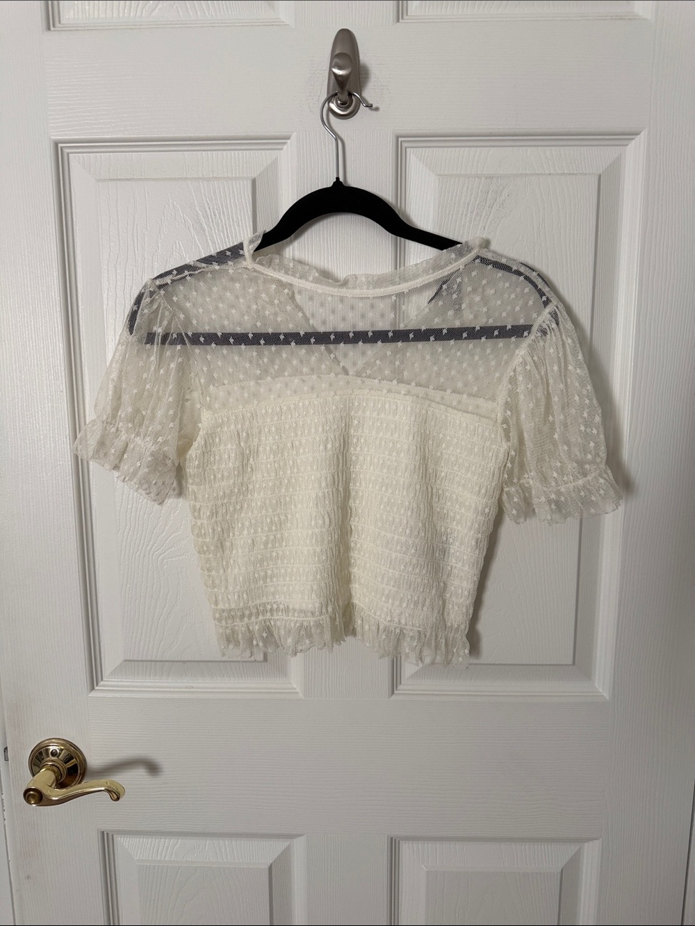 Forever 21 Cream Sheer Dot Lace Short Sleeve Top size small